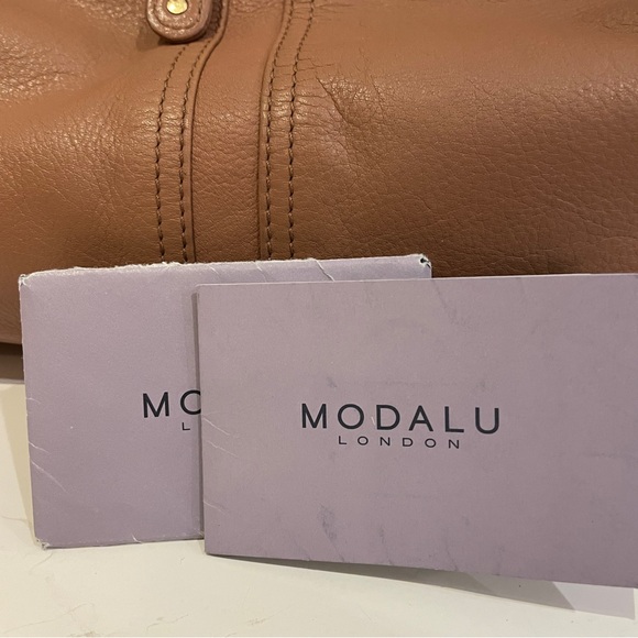 Modalu London Leather Satchel Tote, Warm Rose Tan, Triple Compartment - Picture 13 of 16